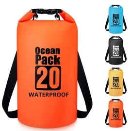 Invool Dry Bag Waterproof Bag, 5L/10L/20L/30L Waterproof Backpack Adjustable Shoulder Strap, Waterproof Bag for Kayaking, Fishing, Hiking, Travel, Camping, orange, Bicycle Backpack