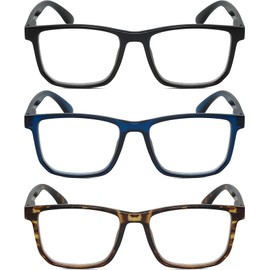 Calabria R861 3 Pack Reading Glasses +3.25 Black/Navy Blue/Tortoise Men Women Trendy Eyeglass Fashion Readers w/Zipper Case