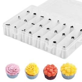 24 Pieces 304 Stainless Steel Icing Nozzles Set, Russian Nozzles Kit for Piping Bags, Seamless Nozzles Baking Tool for Cream, Professional Piping Nozzles Round for Decorating Cakes (24 Pieces A)