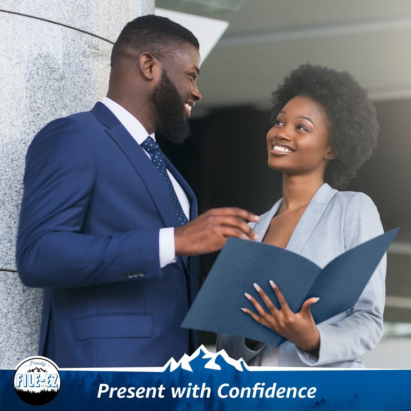 FILE-EZ Two-Pocket Folders, Dark Blue, 125-Pack, Textured Paper, Letter Size