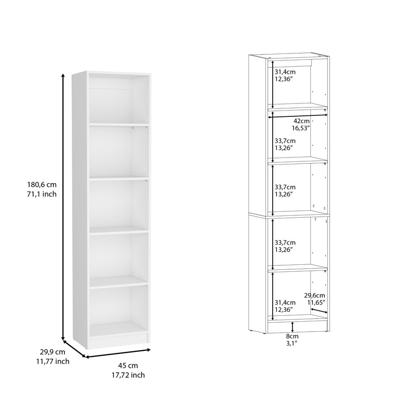 FocusOnHome Bookcase Compact Bookshelf with Multiple Shelves, White