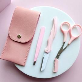 Pink 3-Piece Men's Eyebrow Grooming & Trimming Set Tweezers 2ea