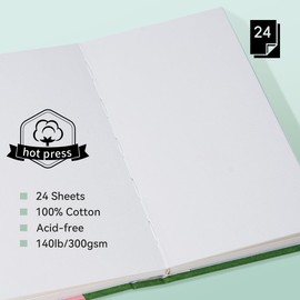 2 Pack Arrtx Square Watercolor Sketchbook, 7.28x4.13'', 140 LB, 300 GSM, 100% Cotton Paper, Cold Press, 48 Sheets, Hardcover Watercolor Journal for Use As Travel Notebook for Artists Adults Students