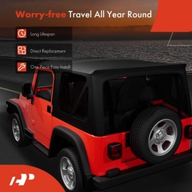 A-Premium Black Convertible Soft Top Compatible with Jeep TJ Series Wrangler, TJ, 1997-2006, Fits 2 Door Only
