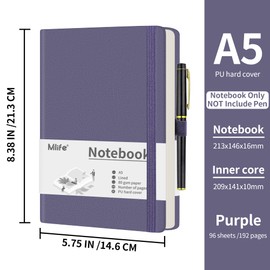 Mlife A5 Journal Notebook,Lined Hardback Notebook with Pen Holder,192 Pages,5.7 inches * 8.4 inches - for Women and Men (Purple)
