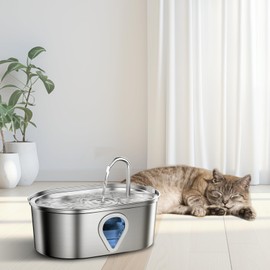 Stainless Steel Cat Water Fountain for Drinking, 108oz/3.2L Cat Fountain - Pet Water Fountain Cats Indoor, Cat and Dog Water Fountain with Water Level Window