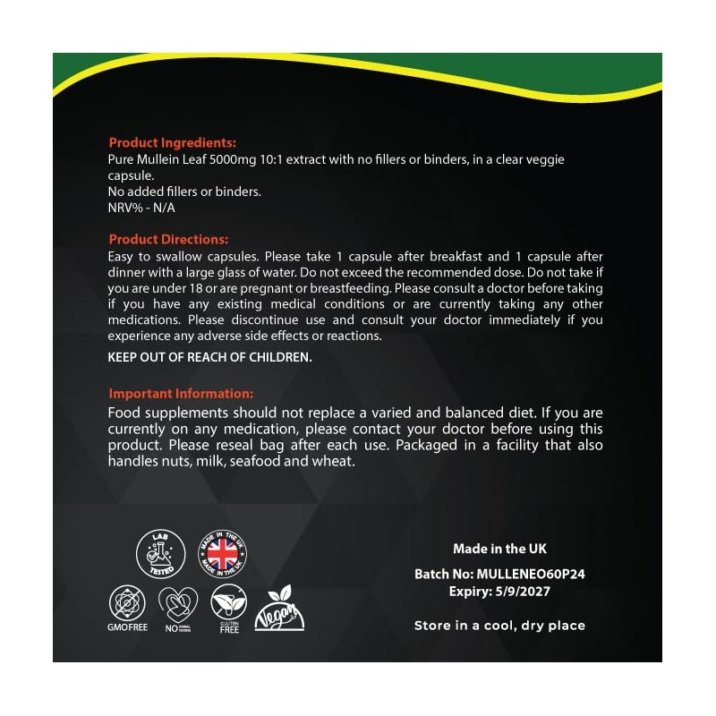 Mullein Leaf Extract for Lungs | High Strength 5000mg Mullein