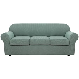 H.VERSAILTEX 4 Piece Stretch Sofa Covers for 3 Cushion Couch Covers for Living Room Furniture Slipcovers (Base Cover Plus 3 Seat Cushion Covers) Upgraded Thicker Jacquard Fabric (Sofa, Sage)