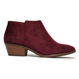 J. Adams Lexy Ankle Boot - Low Stacked Heel Casual Western Bootie - Vino Vegan Suede - 5.5