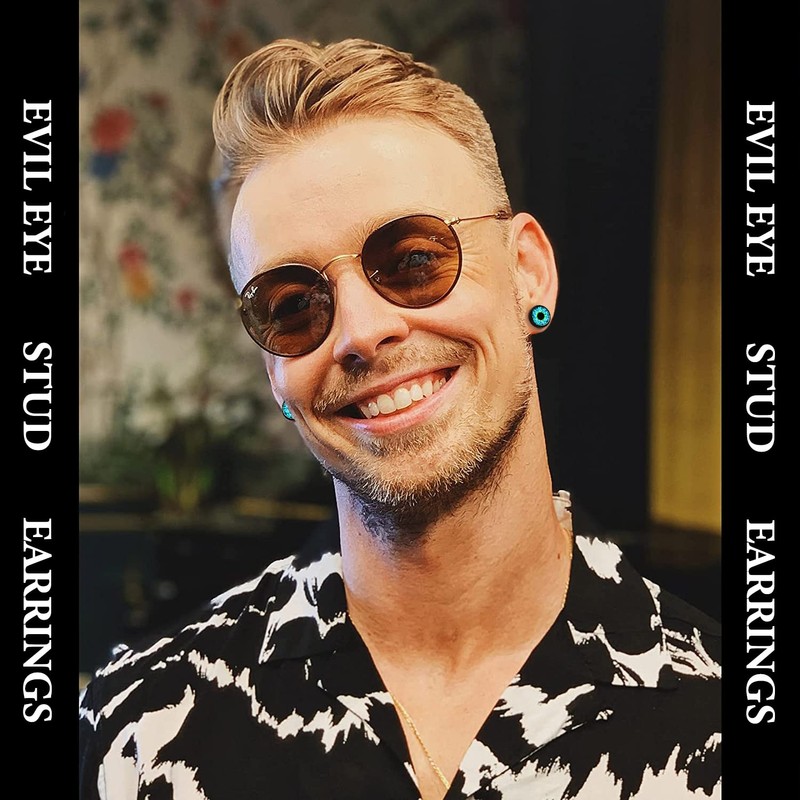 SIISPRI 316L Surgical Stainless Steel Evil Eye Earrings Round Circle