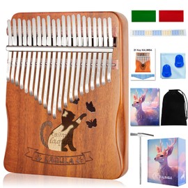 Kalimba 21 Keys Thumb Piano - Cat Portable Mbira Sanza Finger Piano Professional Musical Instrument Marimbaphone with Learning Instructions (English language not guaranteed), Tuning Hammer for