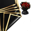 Black Flower Bouquet Wrapping Paper 20 Sheets Gold Edge Flower