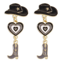 Cowboy Cowgirl Boot Hat Earrings,Enamel Western Cowgirl Boot Earrings Cowgboy Dangle Drop earrings Cosas Vaqueras Para Mujer (b)