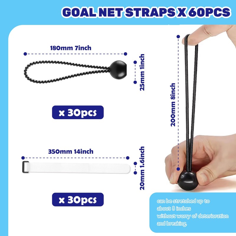 Waltool 60Pcs Goals Net Attachment Straps and 5.9 Inch Soccer