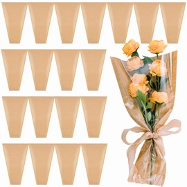 Kabcifea 100 Pieces Bouquet Bag Paper,Single Brown Flower Paper Wrap Bouquet Bags Flower Wrapping Paper Bouquet Packaging Supplies for Wedding Birthday Valentine's Day Graduation Party