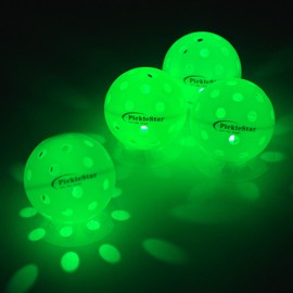 PickleStar LED Light Up Pickleball Balls, Glow in The Dark Pickleball Balls, Offcial Size OutdoorPickleBalls with Light 4 Pack LED Light Up Pickle Balls, Unique Gift for Pickleball Lovers