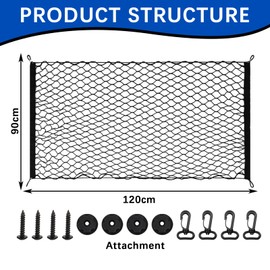 PORFOYO Car Protective Net Barrier, 120 x 90 cm, Dog Luggage Net, Back Seat with Hook, Dog Back Seat Barrier, Car Safety Net, Back Seat Barrier, Separation Net for Pets, Car, Double Layer