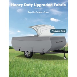 Tent Trailer Cover Umbrauto 2023 Upgraded 7 Layers Top Pop Up Camper Covers Waterproof Extra Thick Polypropylene Breathable Ripstop Anti-UV Pop Up Folding Trailer Cover Fits 10' - 12' Trailers