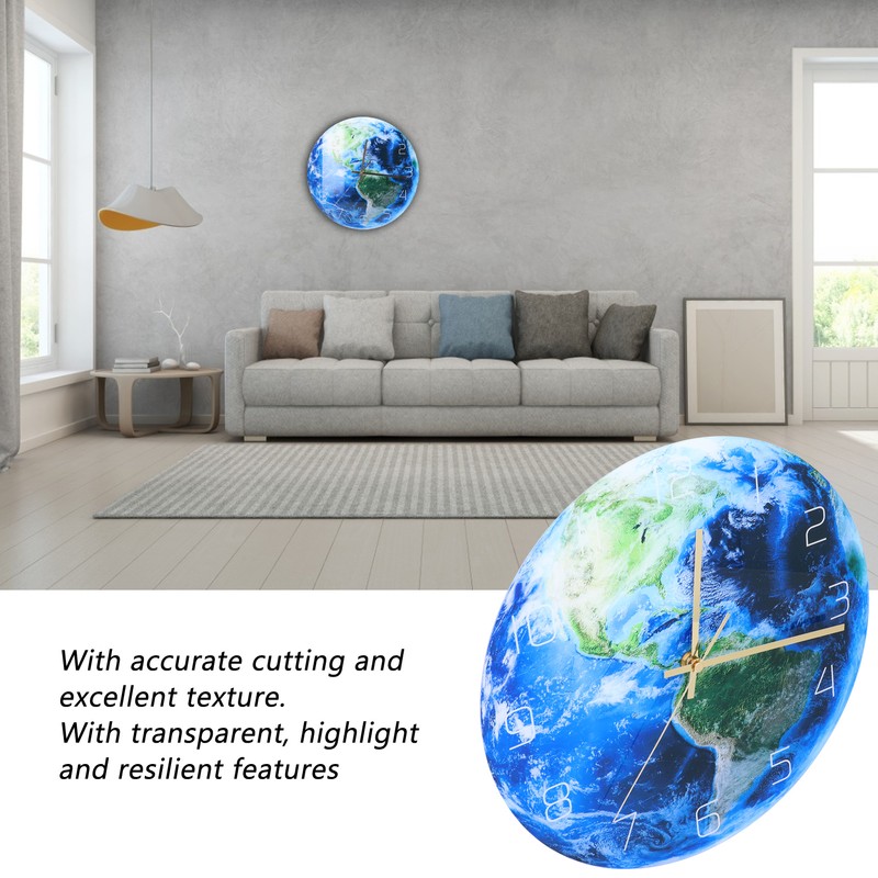 Earth Wall Clock Acrylic Silent Movement Accurate Cutting Stable Non