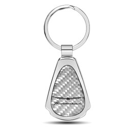 iPick Image Made Clear Dome Real Silver Carbon Fiber Chrome Metal Teardrop Key Chain with Logo for Ford Thunderbird