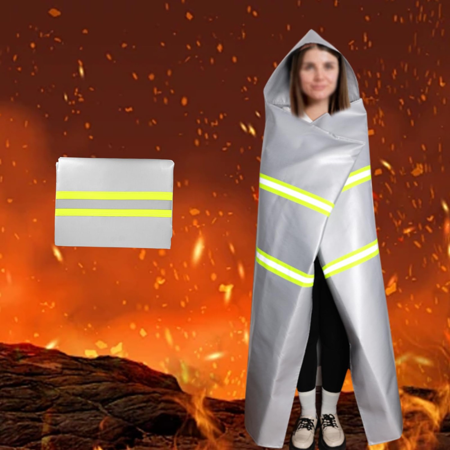 Utypee Emergency Fireproof Cloak with Hood – Silver Silicone Coated ...