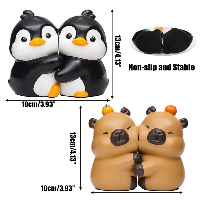 Set of 2 Cute Hug Penguins Bookends Decorative, Unique Bookends