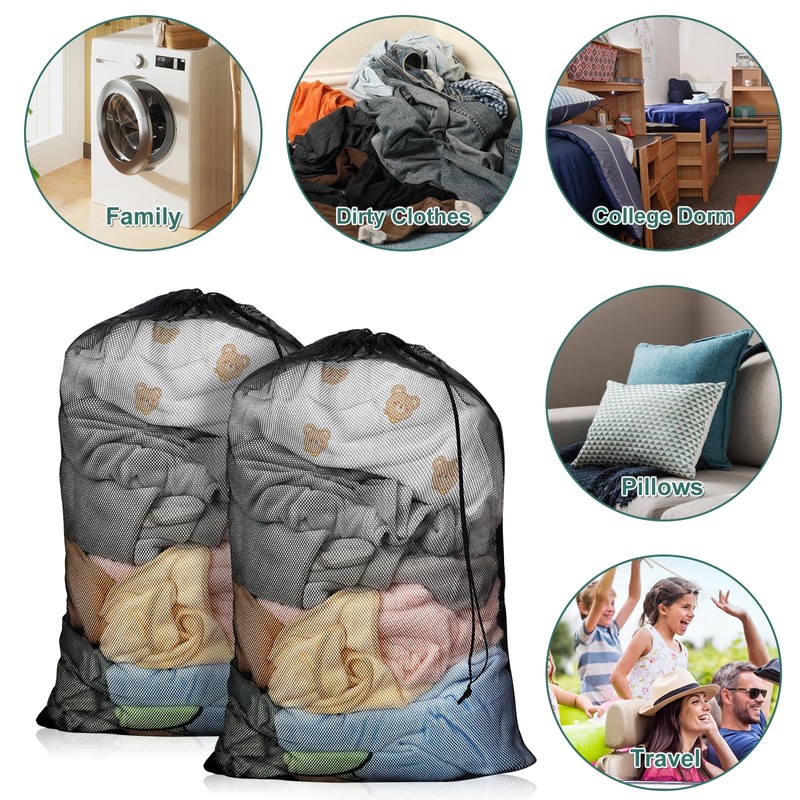 2 Pack Extra Large Mesh Laundry Bag with Drawstring, 23.6×35.4inch