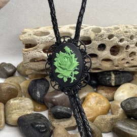 Fancy Fox Boutique ST PATRICKS DAY GIFT WEDDING Black Green Wedding Bolo Tie Cameo ROSE  Leather