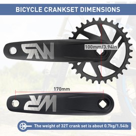 WEEROCK Mountain Bike Crankset 1 Piece/Single 32T Charing Crank Set with 170mm Arm for Bicycle MTB, Compatible with Single Speed Bicycle and 6/7/8/9/10/11 Speeds Bike