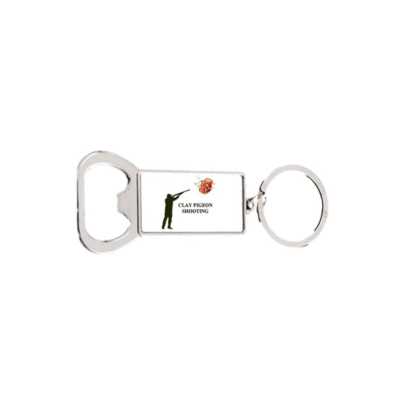Clay Shooting Sport Rectangle Bottle Opener Metal Keyring and Velvet