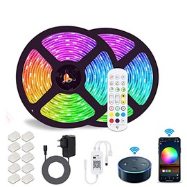 LUXONIC Alexa LED Strip 10m, 5050 RGB LED Stripes, APP Steuerbar Musik LED Lichterkette kompatibel mit Alexa,Google Assistant Farbwechsel LED Streifen LED Leiste mit Fernbedienung and 12V Netzteil