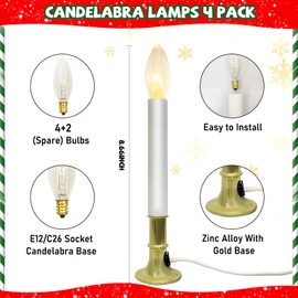4 Pack Christmas Electric Window Candles with Dusk-to-Dawn Auto Sensor, Turns On in Dark, Off in Light, Plug in Electric Candle for Christmas Window Home Table Decor, 7W C26 Clear Bulb, Gold Base
