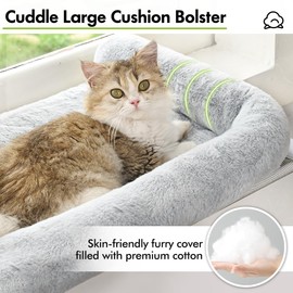 Zoratoo Cat Window Sill Perch with Large Bolster, Easy to Adjust & Assemble Cat Window Seat for Windowsill & Bedside, Pet Hammock Bed for Large Cats and Kittens (Grey, M)