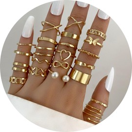 VEOIRXU Pack of 22 Boho Joint Finger Rings, Stackable Midi Rings Set, Gold Vintage Stackable Ring, Ideal for Birthday Parties, Proms etc