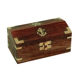 NKlaus Mango Wood / Brass Treasure Chest 14.5 x 7.5 x 7 cm - Maritime Retro Decoration, Compact Chest 15988