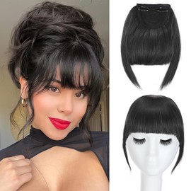 Fashion Clip In Bangs Hair Extensions Front Full Neat Bangs Fringe 2 Clips One Piece Thick Straight Hairpiece Accessories Hairpiece For Women Natural Black