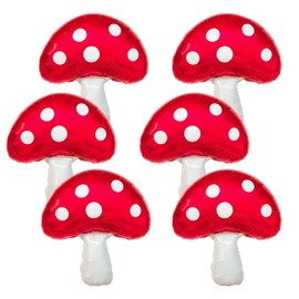 UgyDuky 6Pcs 30In Mushroom Foil Balloons Mushroom Shape Mylar Balloons Red Mushroom Decor Cute Mushroom Balloons Forest Theme Balloons for Baby Shower Birthday Wonderland Fairy Themed Party (Mushroom)