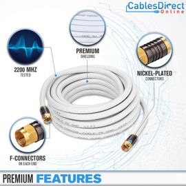 Cables Direct Online 3ft Black Quad Shield RG6 Coaxial Cable, F Pin and BNC Extension Wire for Satellite Dish, Cable TV, Antenna - Digital HD 3GHz Coax Cord with Weatherproof Connectors