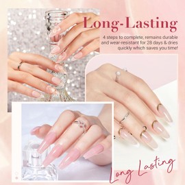 AZUREBEAUTY Jelly Dip Powder Nail Kit, Transparent Glitter Nude Pink Sheer Peach Neutral 4 Colors Dipping Powder Liquid Set with Base/Top Coat Activator for French Nail Art Manicure DIY Home Gifts