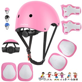 DaCool Kids Bike Helmet Set Skateboard Knee Pads - Kids Helmet Elbow Pads Wrist Guards Adjustable for 3~10yrs Girl Boy Kids Protective Gear Set for Sport Cycling Bike Roller Skating Scooter