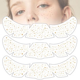 Yesallwas 6 Sheets Glitter Freckles Face Tattoo,Temporary Face Cosmetic Glitter Speckles Patches For Women's Party Holiday (Gold)