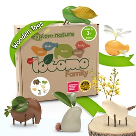 Nature Wooden Toys Locomo Family II Animal Figures Waldorf Open-Ended Educational Outdoor Play for Childs Learning & Creativity, Sensory for Kids 3 4 5 6 7+ Year Old, Montessori Toy Gifts (Set of 5)