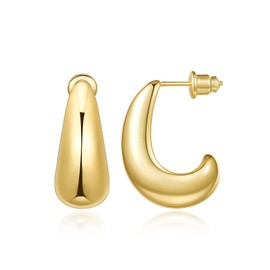 KissYan Chunky Gold Hoop Earrings for Women, 14K Gold Plated Lightweight Hollow Open Hoops Thick Teardrop Earrings Sterling Silver Post Fashion Jewelry Gifts(Style3-Gold)