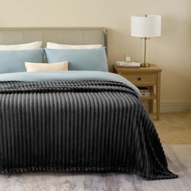 Joiedomi Queen Size Blanket for Bed, Soft Black Fleece Blankets Gifts for Women Mom Girls, 3D Ribbed Jacquard Cozy Cute Soft Throw Aesthetic Gifts 90x90 Inches