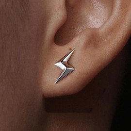 Lightning Bolt Earrings for Men, 925 Sterling Silver Plated Punk Stud, Single Edgy Earring for Men, Hip Hop Streetwear Jewelry, Unique Gift for Him ER105