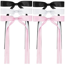 6Pcs Hair Bows for Women, Satin Ribbon Hair Bows with Metal Clips, Tassel Bowknot Hair Clips with Long Tail, Hair Barrettes with Bow Accessories (6pcs long ribbon clip)