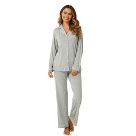 Aamikast Women's Pajama Sets Long Sleeve Button Down Sleepwear Nightwear Soft Pjs Lounge Sets, Snowflake Grey, XX-Large