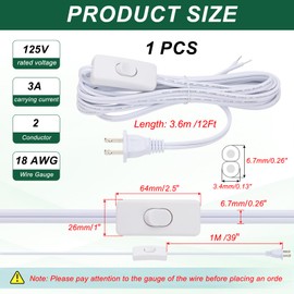 PATIKIL 12 Feet 18AWG Lamp Cord with Plug, SPT-2 UL List Lamp Power Cord Stripped Ends Ready for Wiring Lamp Wire with Wire Connectors for Light Replacement DIY, White