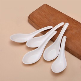 Eco Friendly Disposable Soup Spoons, Sugarcane Fiber Spoon, Healthy and Sturdy, 5.5" Asian Soup Spoons, for Take-out Ramen Pho Noodles (100PCS)