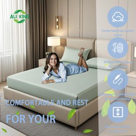 Ali King Grounding Sheets for Bed - King Size, 95% Soft Cotton with 5% Silver Fiber, 15ft Grounding Cord Included for Improved Sleep(Green, King(76 * 80 * 15inch))
